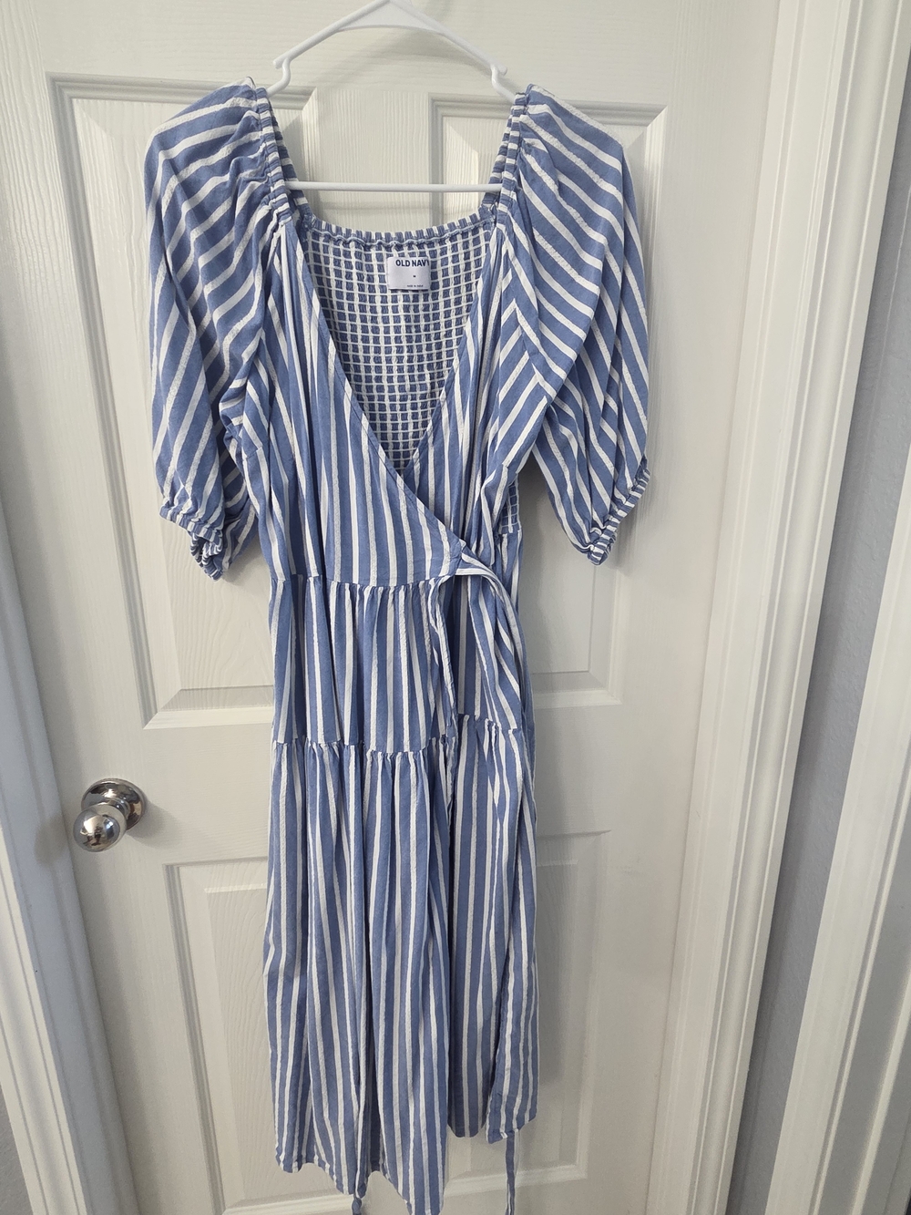Blue White Striped Wrap Midi Dress